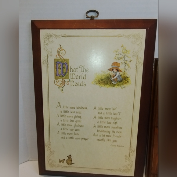Vtg Holly Hobbie Wood Plaque What The World Needs American Greeting & Footprints - Picture 3 of 16